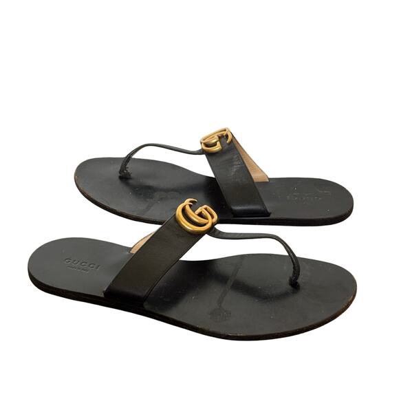 Gucci Marmont GG Thong Sandals Black Slip On Flip Flop Flat Size EU 39 US 9 - Picture 1 of 11